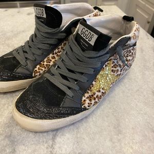 Authentic Golden Goose Leopard Mid Star Sneakers